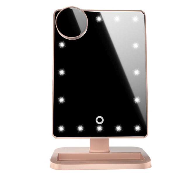 Miroir de maquillage à écran tactile avec 20 LED, haut-parleur Bluetooth, miroir grossissant 10X et éclairage.