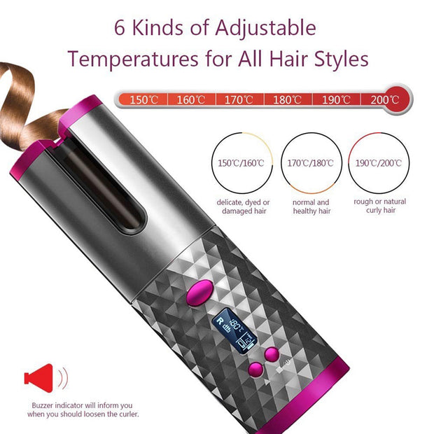 USB Rechargeable Cordless Auto-Rotating Ceramic Portable Women's Hair Curler_5