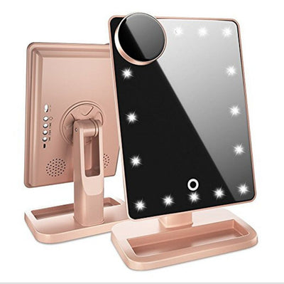 Miroir de maquillage à écran tactile avec 20 LED, haut-parleur Bluetooth, miroir grossissant 10X et éclairage.