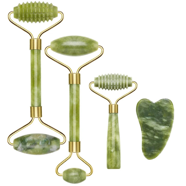 2PC Outils de Massage Gua Sha en Pierre de Jade Naturelle