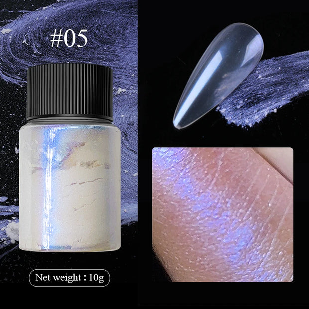 Poudre à paillettes blanche perle Aurora pour ongles, pigment miroir chrome Moonlight blanc, poudre à frotter, décoration pour ongles et fournitures d'art.