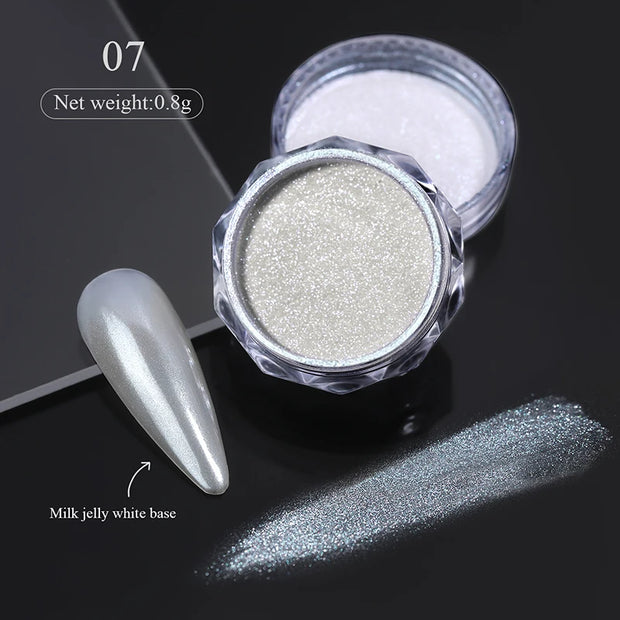 Poudre à paillettes blanche perle Aurora pour ongles, pigment miroir chrome Moonlight blanc, poudre à frotter, décoration pour ongles et fournitures d'art.