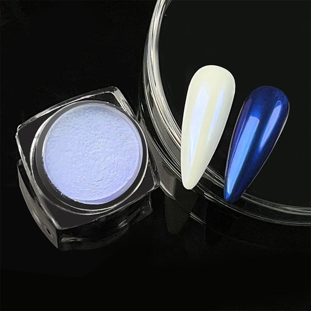 Poudre à paillettes blanche perle Aurora pour ongles, pigment miroir chrome Moonlight blanc, poudre à frotter, décoration pour ongles et fournitures d'art.