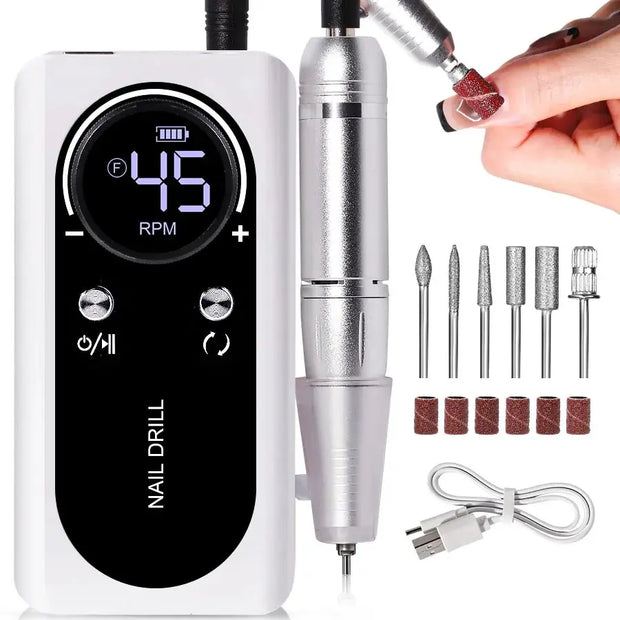 Perceuse électrique professionnelle 45000RPM portable rechargeable, ponceuse à ongles à faible bruit, outil pour manucure de salon