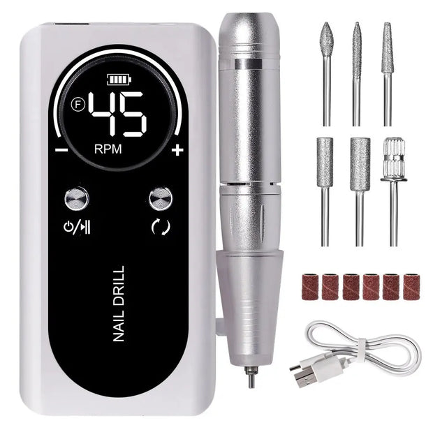 Perceuse électrique professionnelle 45000RPM portable rechargeable, ponceuse à ongles à faible bruit, outil pour manucure de salon