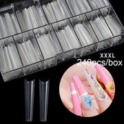 240PC Conseils d'ongles carrés clairs extra longs 3XL professionnels, 12 tailles, recouvrement partiel, ongles acryliques, sans courbure C, faux ongles carrés longs