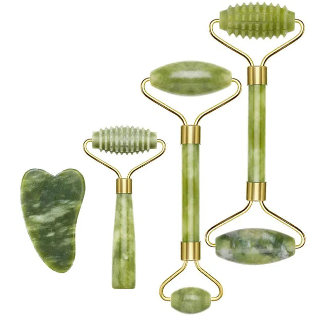 2PC Outils de Massage Gua Sha en Pierre de Jade Naturelle