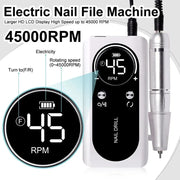 Perceuse électrique professionnelle 45000RPM portable rechargeable, ponceuse à ongles à faible bruit, outil pour manucure de salon