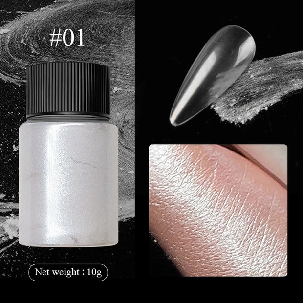 Poudre à paillettes blanche perle Aurora pour ongles, pigment miroir chrome Moonlight blanc, poudre à frotter, décoration pour ongles et fournitures d'art.