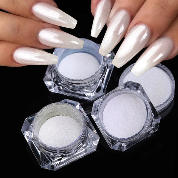 Poudre à paillettes blanche perle Aurora pour ongles, pigment miroir chrome Moonlight blanc, poudre à frotter, décoration pour ongles et fournitures d'art.